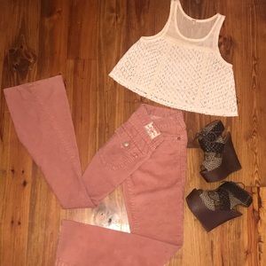 TRUE RELIGION Pink Faded Corduroy JOEY flared jean